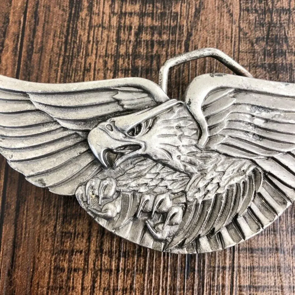 Vintage Western Belt Buckle Bald Eagle Flying USA Made 1980 Indiana Metal Crafts